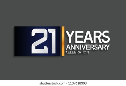 21 years anniversary celebration design with blue square and golden line isolated on gray background 