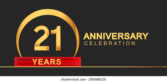 21 years anniversary celebration with elegant golden color and ring, red ribbon for anniversary celebration
