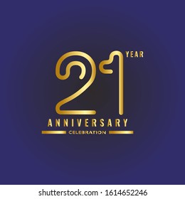 21 years anniversary celebration emblem. anniversary elegance golden logo on dark blue background, vector illustration template design for celebration greeting and invitation card
