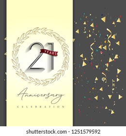 21 years anniversary celebration gray color with a gold and gray background, for greeting cards