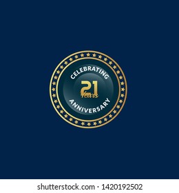 21 years anniversary celebration logo. golden 21th anniversary logo.designed for celebration card, greeting card and invitation card.gold emblem