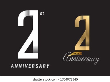 21 years anniversary celebration logo design. Anniversary logo Paper cut letter and elegance golden color isolated on black background, vector design for celebration, invitation card, and greeting