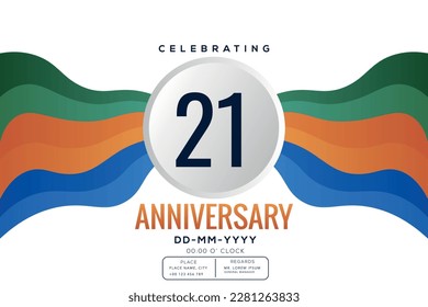 21 years anniversary celebration logo template isolated on white background abstract colorful ribbon vector design