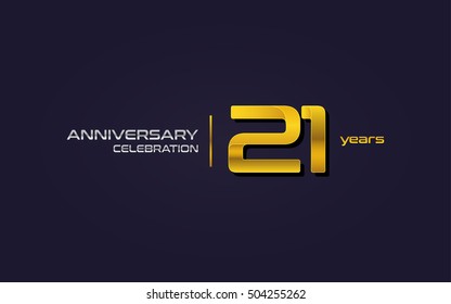 21 Years Anniversary Celebration Logo, Yellow, Isolated on Dark Purple Background