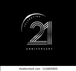 21 years anniversary celebration logotype with line number style silver color isolated on black color. vector anniversary for celebration, invitation card, and greeting card