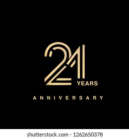 21 years anniversary celebration logotype. anniversary logo with golden and silver color isolated on black background, vector design for celebration, invitation card, and greeting card - Vector