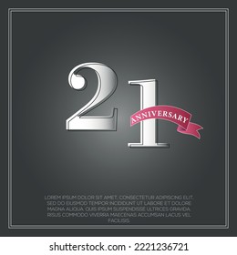 21 Years Anniversary celebration logotype colored with shiny gray, using ribbon and isolated on black background
