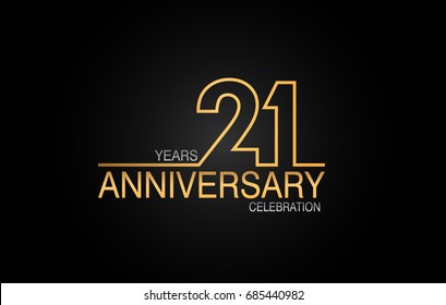 Logotipo de celebración de 21 años. logo de aniversario con color dorado y plata aislado en fondo negro, diseño vectorial para celebración, tarjeta de invitación y tarjeta de saludo