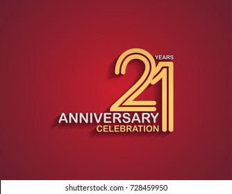 21 years anniversary celebration logotype with linked number gold and silver color isolated on red color. vector anniversary for celebration, invitation card, and greeting card