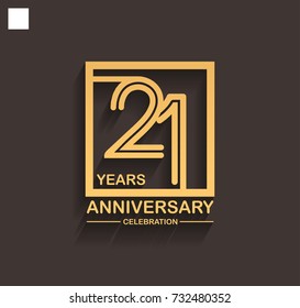 21 years anniversary celebration logotype style linked line in the square with golden color. vector illustration isolated on dark background