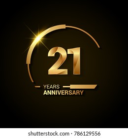 21 Years Anniversary Celebration Logotype. Golden Elegant Vector Illustration with Half Circle, Isolated on Black Background can be use for Celebration, Invitation, and Greeting card