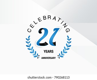 21 Years Anniversary celebration logotype , using combination blue and black colored font with laurel, isolated on white background