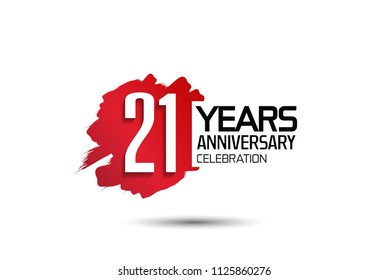 21 years anniversary celebration with red brush design isolated on white background for celebrating event