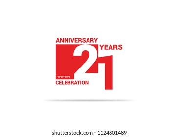 21 Years Anniversary celebration simple red design logo type. silhouette number inside white box vector illustration. 