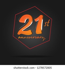21 years anniversary design template Vector and illustration, orange in collaboration with red and black background, perfect for greeting cards