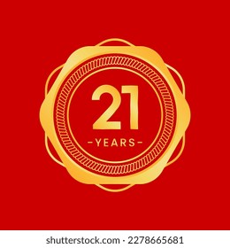 21 years anniversary, gold hexagon anniversary template with circular rope