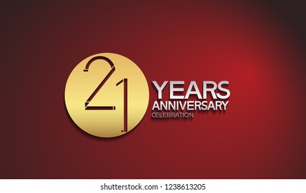 21 years anniversary with golden circle isolated on red background for celebration event