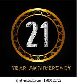 21 years anniversary golden and silver color with circle ring isolated on black background for anniversary celebration event
