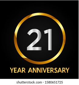 21 years anniversary golden and silver color with circle ring isolated on black background for anniversary celebration event