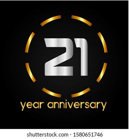 21 years anniversary golden and silver color with circle ring isolated on black background for anniversary celebration event