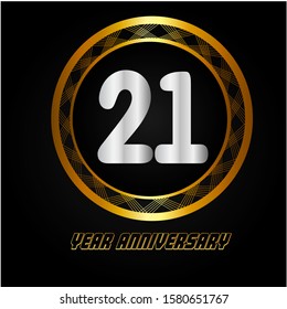 21 years anniversary golden and silver color with circle ring isolated on black background for anniversary celebration event