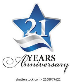 21 years anniversary isolated blue star silver white blue flag ribbon logo icon