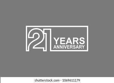 21 years anniversary line style white color in square isolated on gray color for celebration 