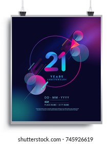 21 Years Anniversary Logo With Colorful Galactic Background, Vector Design Template Elements For Invitation Card And Poster Your Birthday Celebration.