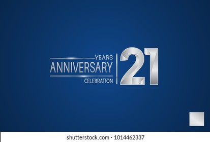 21 years anniversary logo with elegance silver color isolated on blue background for celebration event