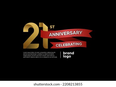 21 years anniversary logo with gold and red emblem on black background