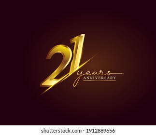 21 Years Anniversary Logo Golden Colored isolated on elegant background, vector design for greeting card and invitation card