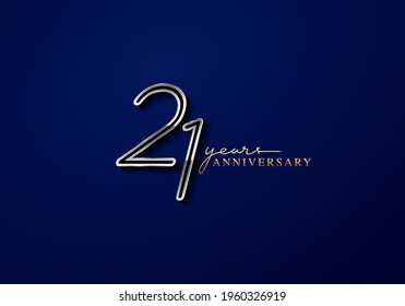 21 Years Anniversary Logo Silver Colored isolated on blue background, vector design for greeting card and invitation card