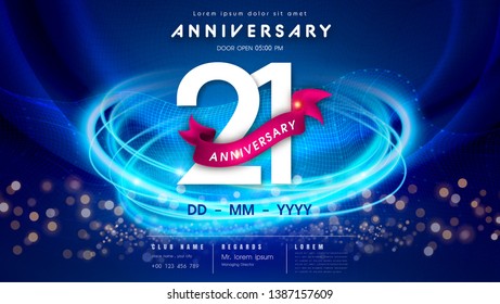 21 years anniversary logo template on dark blue Abstract futuristic space background. 21st modern technology design celebrating numbers with Hi-tech network digital technology concept design elements.
