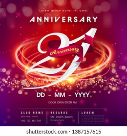 21 years anniversary logo template on red and pink futuristic space background. 21st modern technology design celebrating numbers with Hi-tech network digital technology concept design elements