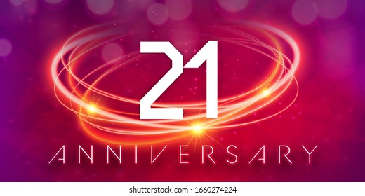 21 years anniversary logo template on purple Abstract futuristic space background. 21st modern technology design celebrating numbers with Hi-tech network digital technology concept design elements.