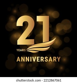 21 Jahre Jubiläumslogo, Template-Design mit goldener Farbe für Poster, Banner, Broschüren, Magazine, Web, Broschüren, Einladungen oder Grußkarten. Vektorgrafik