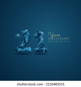 21 years anniversary logotype with blue low poly style. Vector Template Design Illustration.