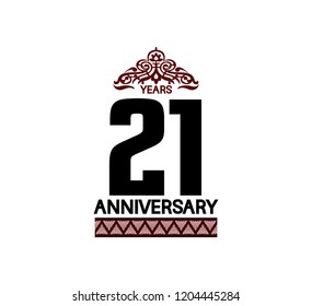 21 years anniversary logotype brown color with traditional ornament isolated on white background