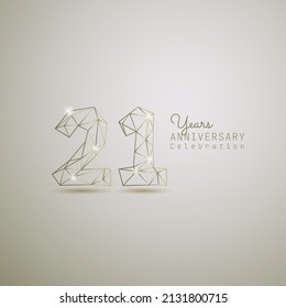 21 years anniversary logotype with gold wireframe low poly style. Vector Template Design Illustration.