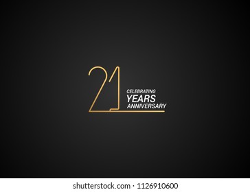 21 Years anniversary logotype with golden colored font numbers made of one connected line, isolated on black background for company celebration event, birthday