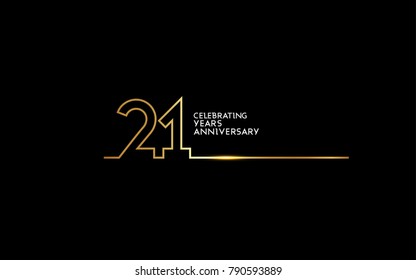 21 Years Anniversary logotype with golden colored font numbers made of one connected line, isolated on black background for company celebration event, birthday