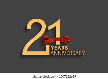 21 years anniversary logotype with red ribbon and golden color for celebration event