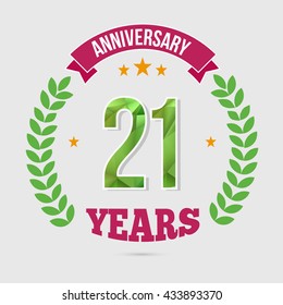 21 Years Anniversary with Low Poly Design and Laurel Ornaments