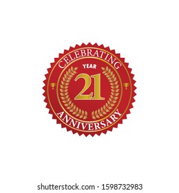 21 Years anniversary red gold badge logo