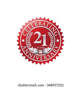 21 years anniversary silver red badge logo