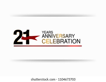 21 years anniversary simple black colored number  design with red ribbon isolated on white background for celebration