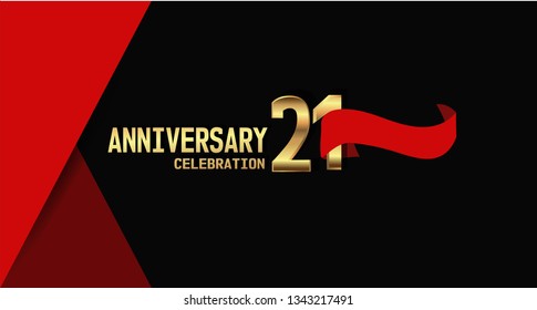 21 years Anniversary simple design with golden font and red ribbon, black and red background