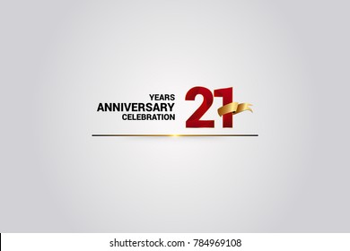 21 Años de aniversario usando un número rojo elegante aislado en fondo blanco, con cinta dorada puede ser usado como logo de evento de celebración