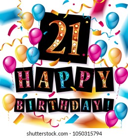 21 years anniversary vector illustration, banner, flyer, logo, icon, symbol. Graphic design element with flag, balloon, ribbon confetty Birthday greeting event celebration