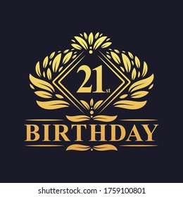 21 years Birthday Logo, Luxury Golden 21st Birthday Celebration.